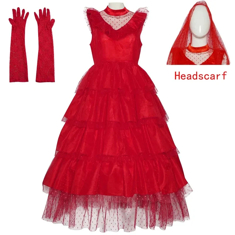 ❤ 2026 ❤   Disfraz de Cosplay de Lydia Deetz de Beetle Bride, Vestido de Novia Rojo de Lydia, Vestido de Noche para Halloween, Atuendos Góticos ❤