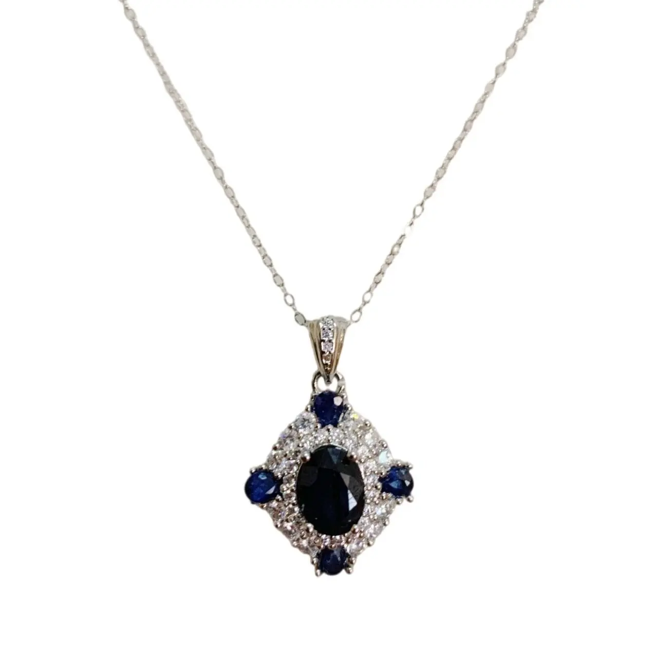 

ZECAA 925 Blue Sapphire Fine Jewelry Pendant With Natural Blue Sapphire Gemstone 7*9mm Lady S925 Silver Blue Sapphire Pendant