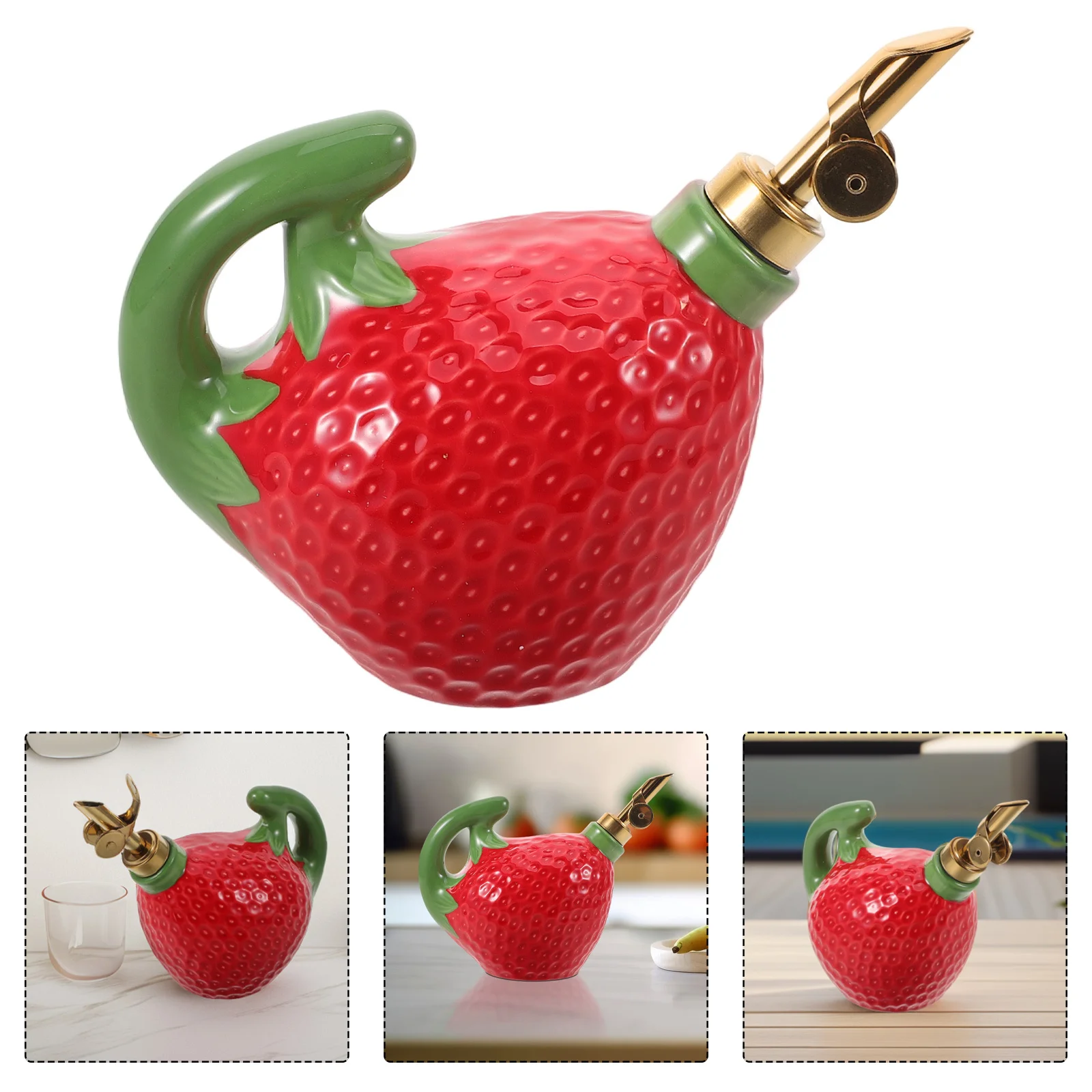 

Strawberry Ceramic Oil Dispenser Bottle Mini Teapot Seasoning Jar Soy Sauce Vinegar Container Kitchen Accessories Creative