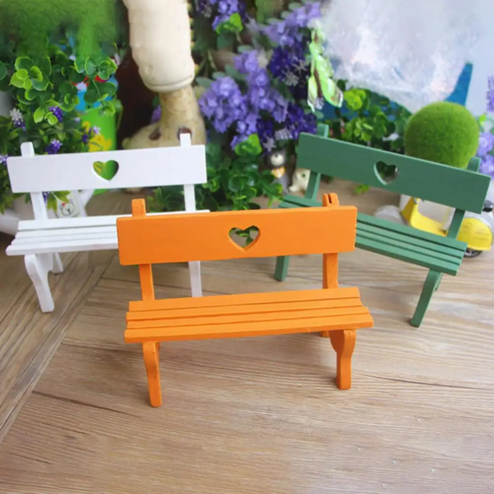 Dollhouse Bench Wooden Park Bench Micro Landscape Fairy Garden Doll House Furniture Miniature Decor Toy No Burr Sculptures Bench