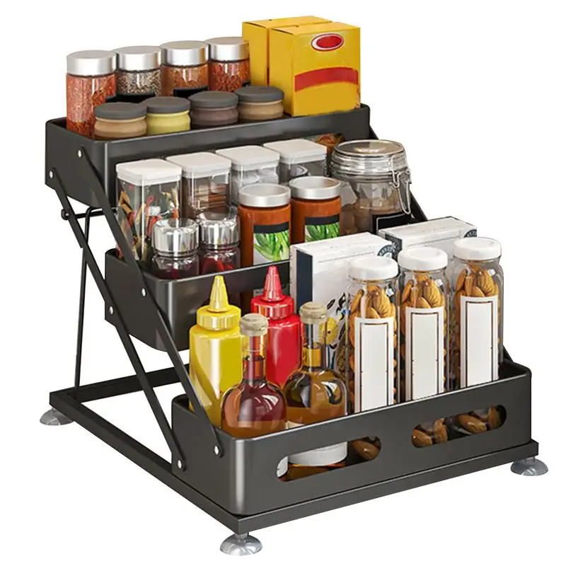 

Condiment Shelf Organizer Kitchen Condiment Storage Holder Adjustable Cabinet Seasoning Rack Household Storage Supplies For Oil