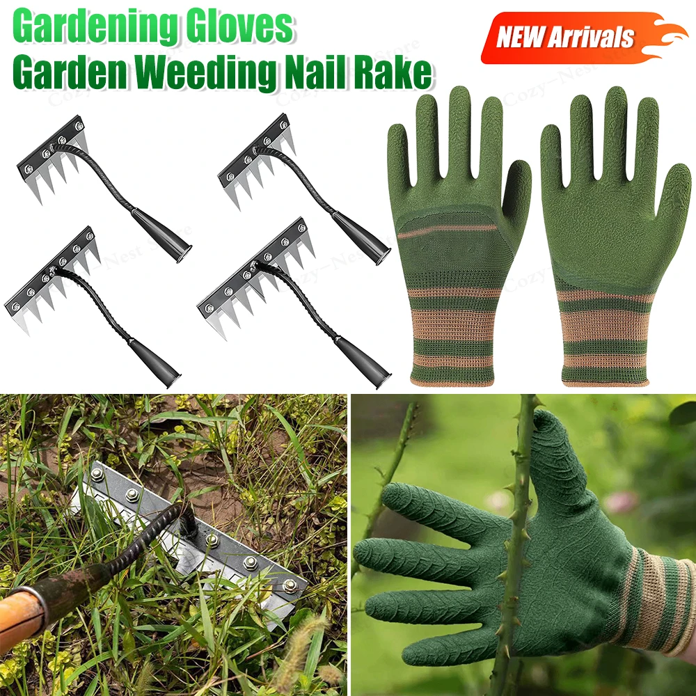 5/6/7/8 Teeth Carbon Steel Garden Weeding Rake Multi-functional Weeding Nail Rake for Garden Hand Rake Farm Artifact Tool