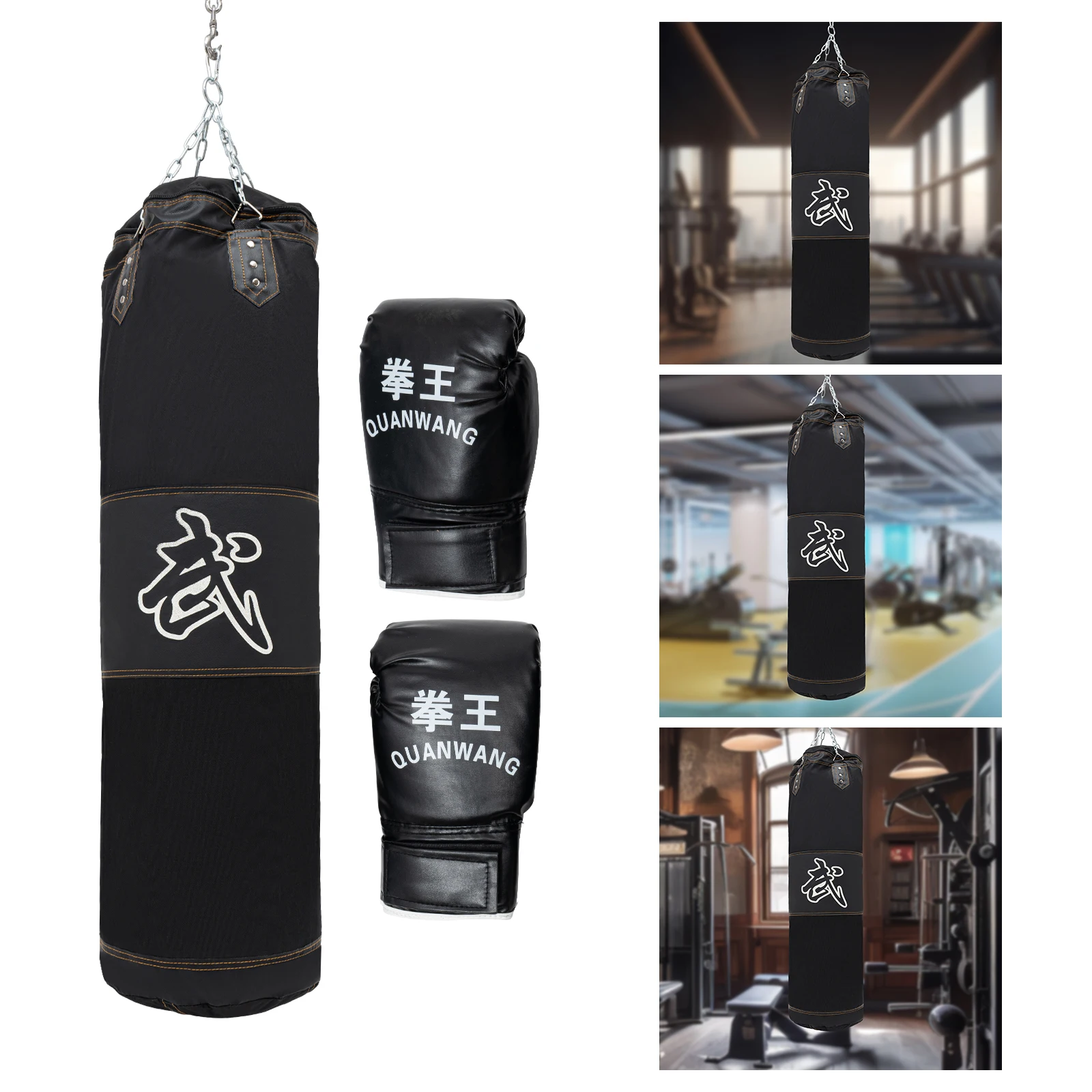 Punching Bag for Adults PU Heavy Boxing Bag Set Punching Bag&Boxing Glove Combination 44lbs Filling Weight W/Ceiling Hook Steel