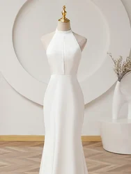 Vestidos de novia de sirena con cuello Halter para novia, vestido de boda de playa Simple, satén, Formal