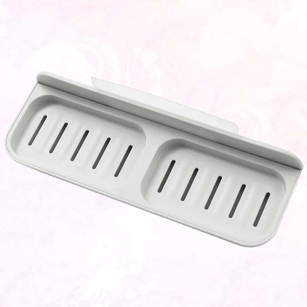 

2 Compartments Creative Rack Punch Free Wall Mounted Soap Dish Holder Drainage Design Non-Metal Portable Soap Box For