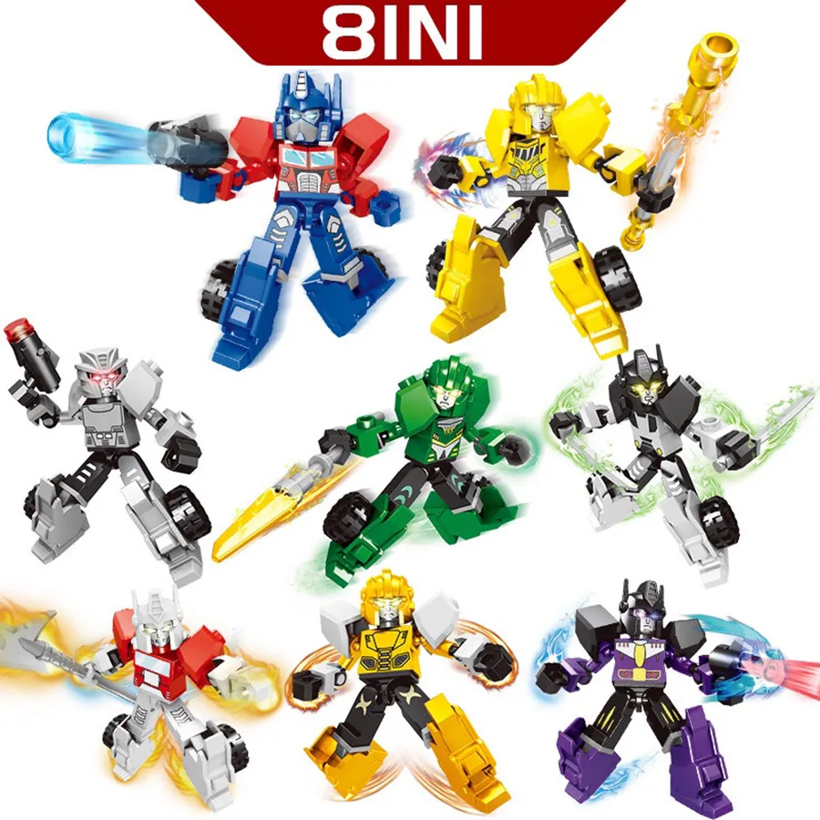 

8 шт. трансформируемые строительные блоки Mecha, свободно разобранные и разобранные в маленькую модель автомобиля, детская игрушка в подарок
