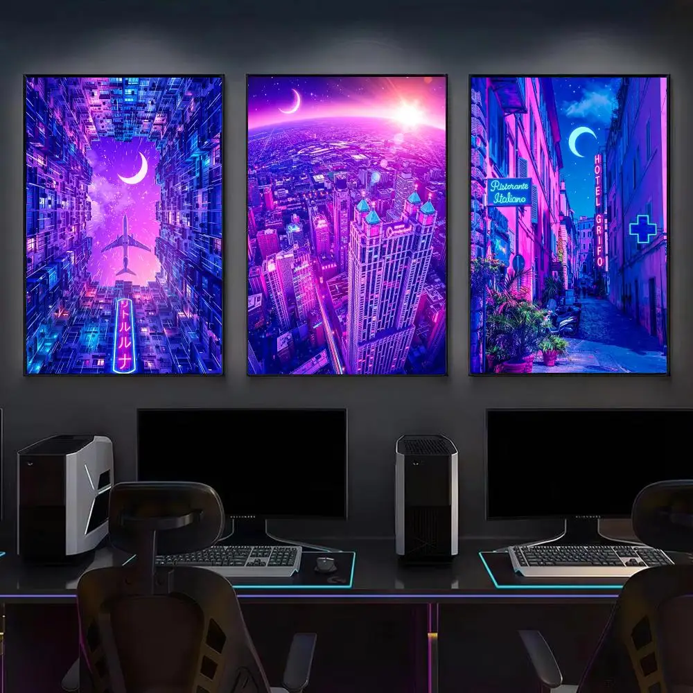 Cyberpunk City A-Andy Harbeck Poster Modern Aesthetic Canvas Wall Art Poster Cool Room Stuff Bedroom Decor