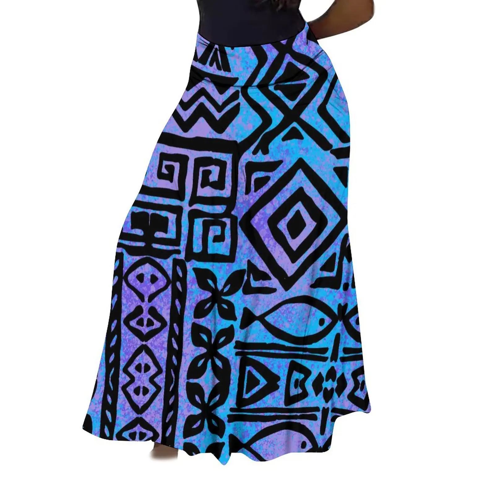 Fiji Island High-Waisted Skirt Polynesian Pattern Custom Maxi Dress Tribal All Match Fluffy Skirt 2024 New