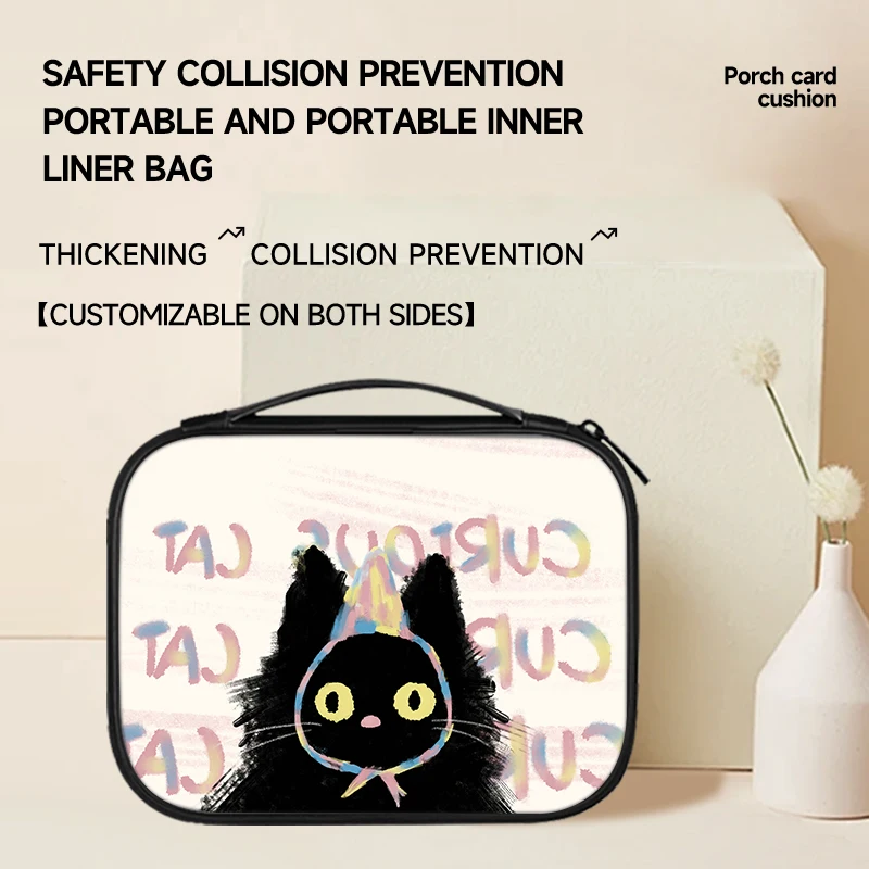 PU Laptop Sleeve Large capacity Handle Bag Portable Case 9 10 11 12inch iPad Bag Shockproof Case DIY Cartoon Cat Waterproof Bag