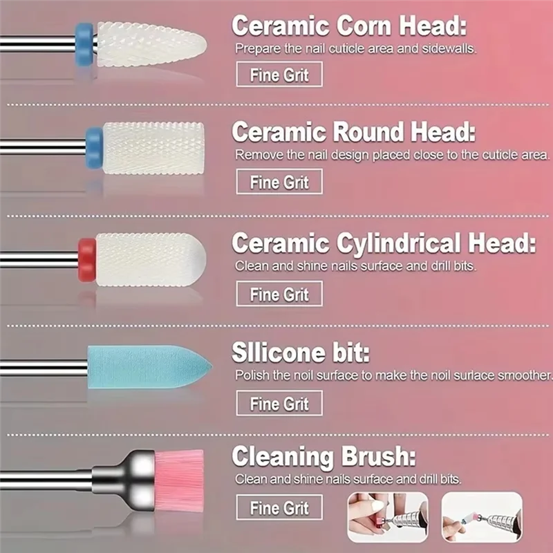 A74E-Set di punte per trapano per unghie Set di punte per trapano per unghie in gel acrilico e cuticole