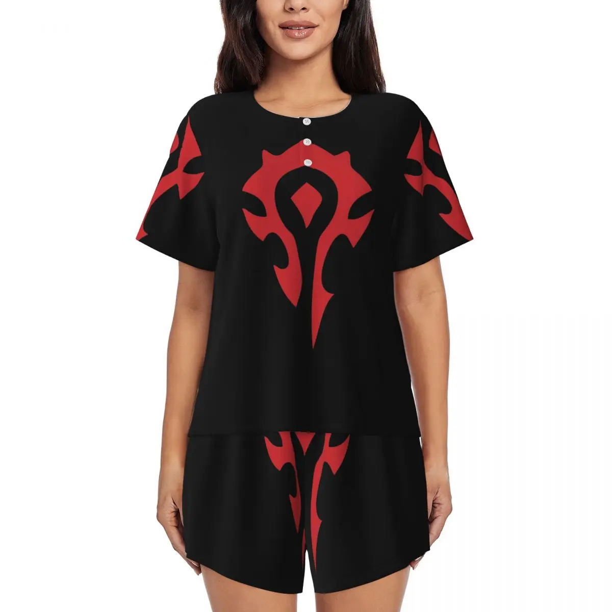 

World Of Warcraft Logo Round Neck Short Sleeves Nightdress for Sleeping Sleepshirts Women Soft Pajama Set Short Pants