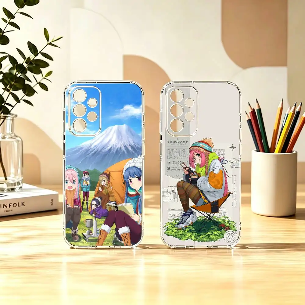 Nadeshiko cute girl Laid-Back Camp Transparent Stand Phone Case For Samsung S22,23,24,25,21,10,9,Ultra,Plus,Lite