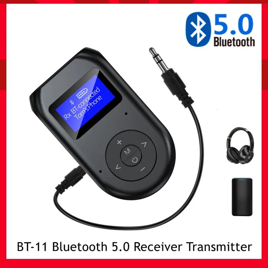 

BT-11 Bluetooth Transmitter Receiver 3-in-1 Wireless Bluetooth 5.0 Adapter With Display Screen Low Latency Audio Adapter