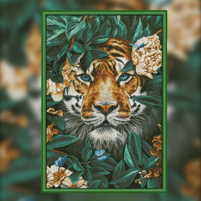 

Handmade Cross Stitch Kit King of the Jungle Peony Tiger Large f Needle New 2025 Living Room Decor Modern Simple Sle Cotton