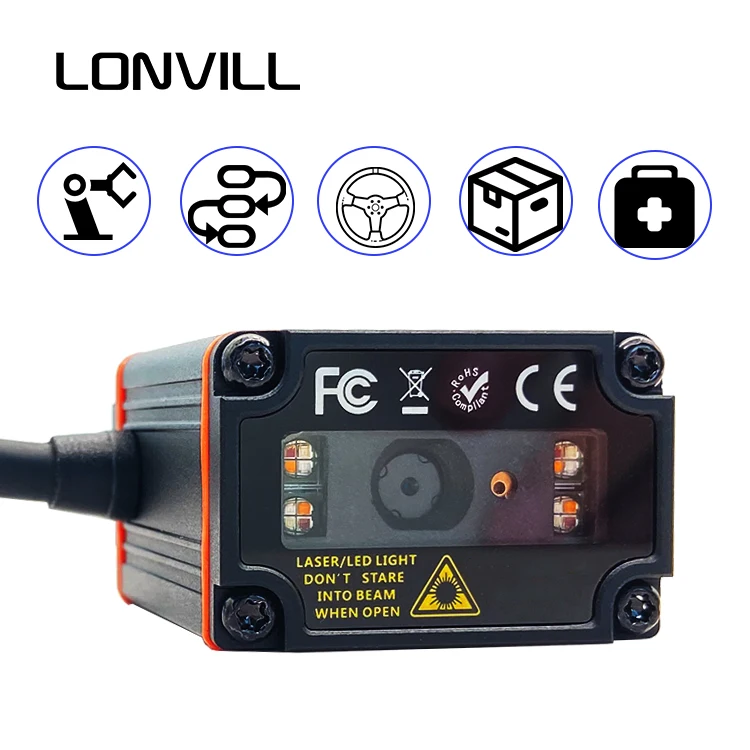 LONVILL عالية السرعة مصفوفة البيانات الماسح الضوئي ناقل إيثرنت الاستشعار التلقائي 1D 2D ماسح الباركود الماسح الضوئي الثابت الصناعي