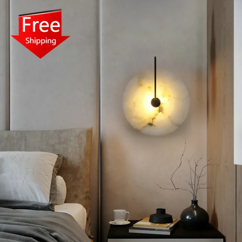 

Modern Led Wall Sconce Lights Marble Decoration Lighting Background Fixtures Lamp Hotel Living Room Bedroom Bedside Nordic Stone