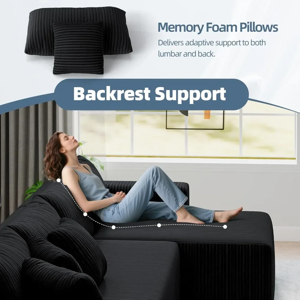 أريكة مقطعية على شكل حرف U، أريكة بدون عظم مقاس 134 بوصة لغرفة المعيشة، أريكة بمقعد عميق مع كرسيين #6