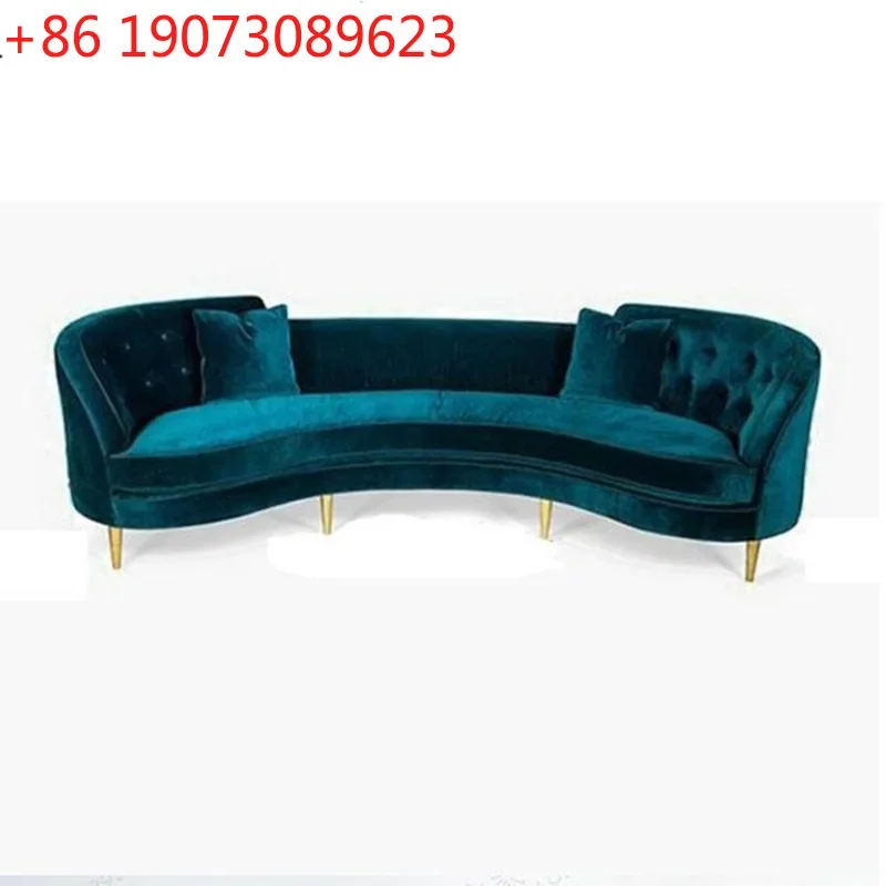 Nordic light luxury peacock blue curved sofa Hong Kong-style villa living room model room homestay flannel sofa