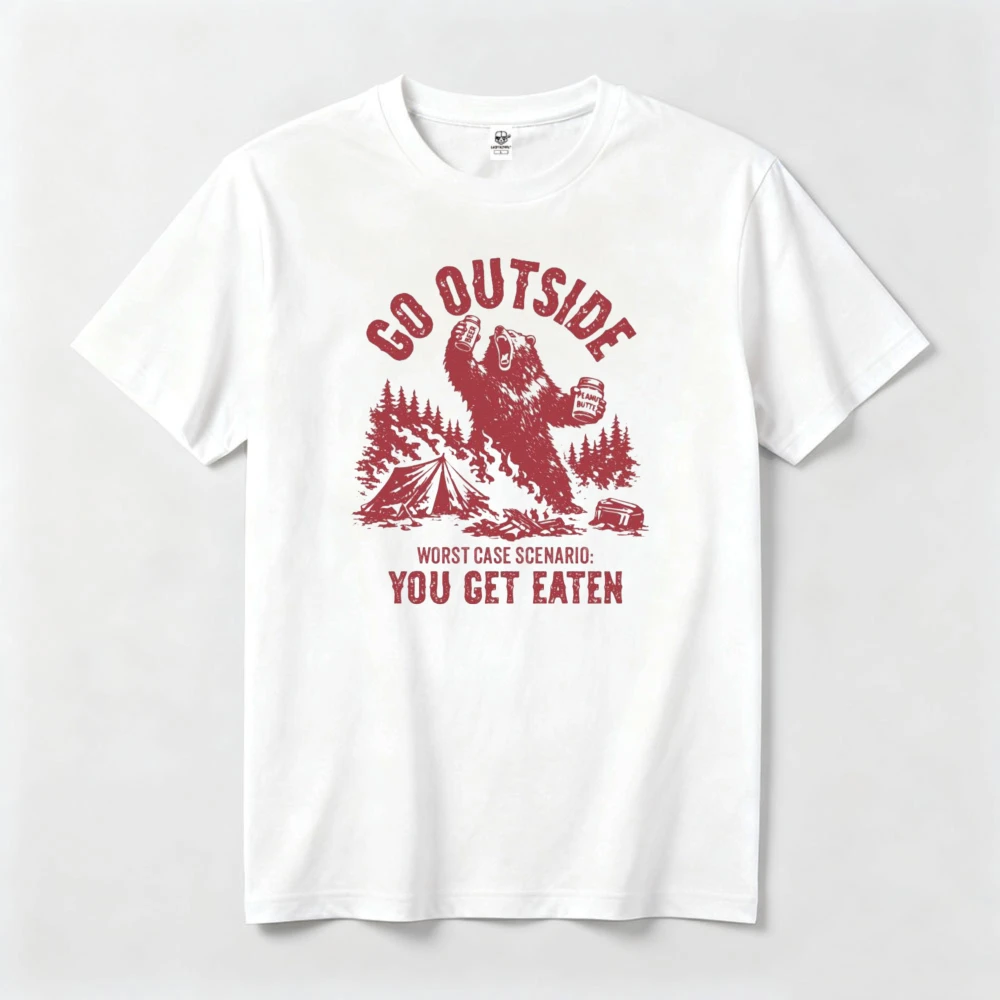 

Go Outside Worst Case Scenario You Get Eaten Shirt Funny Camping Bear Tshirt Women Y2K Loose O Neck Short Sleeve Tees