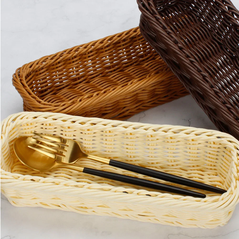 

2pcs Woven Cutlery Organizer Multi-Function Storage For Kitchen Home Decorative Household Sundry Organizer Plastic Woven Basket