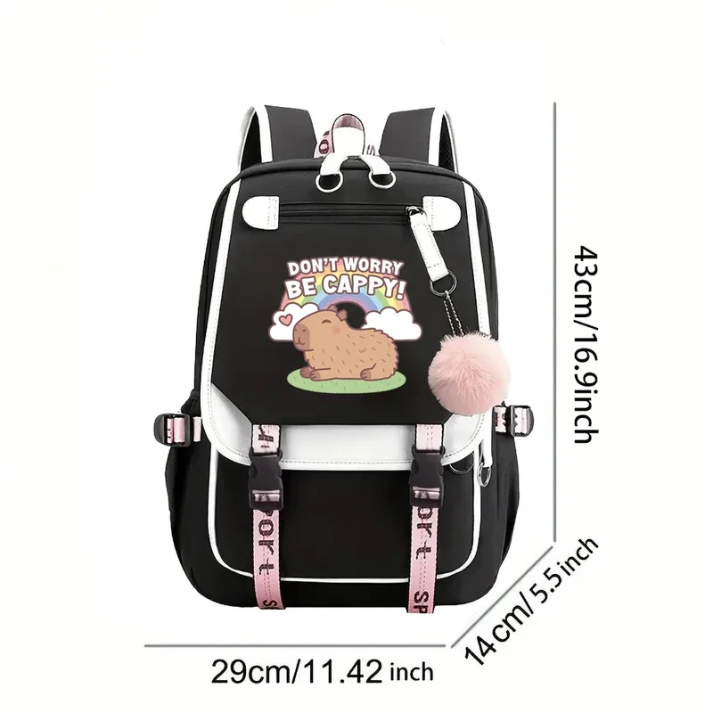 Cute capybara and rainbow fashion girl backpacks women shoulder bag high school schoolbag