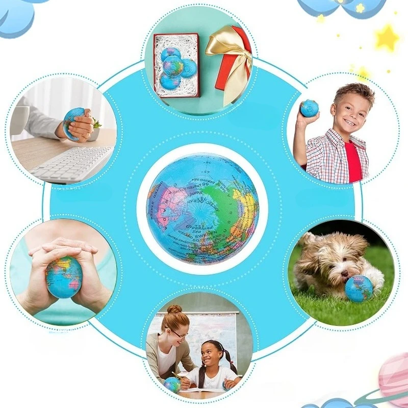 6Pcs Earth Squeeze Toy with World Map Soft PU Foam Stress Ball for Sensory Relief Creative Decompression Gift for Kids Adults