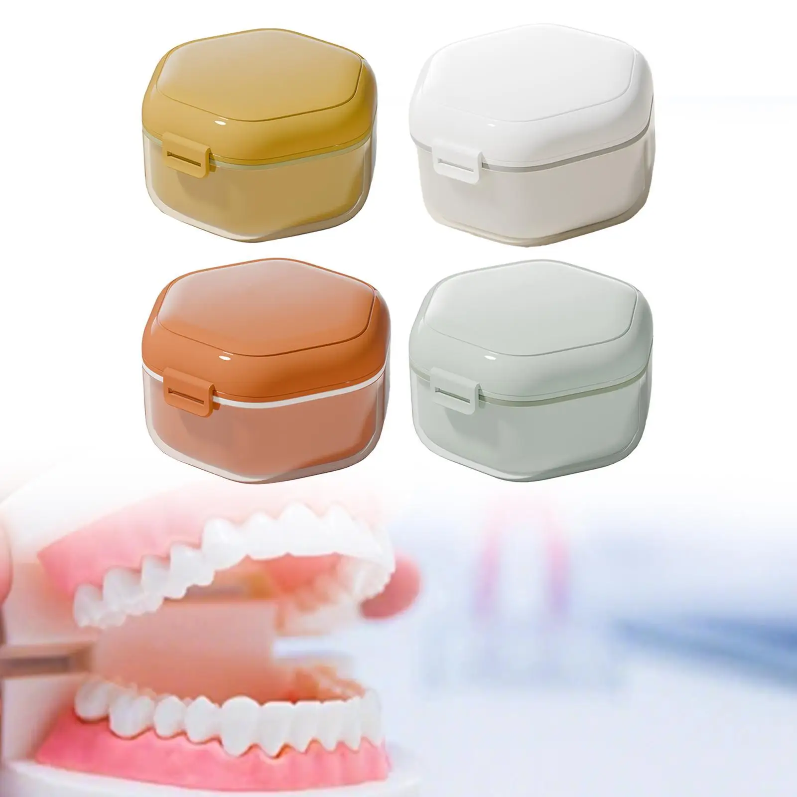 Denture Case with Strainer Easy Use Denture Cleaning Case Denture Holder Denture Cup for Denture Retainer Mouth Guard Travel