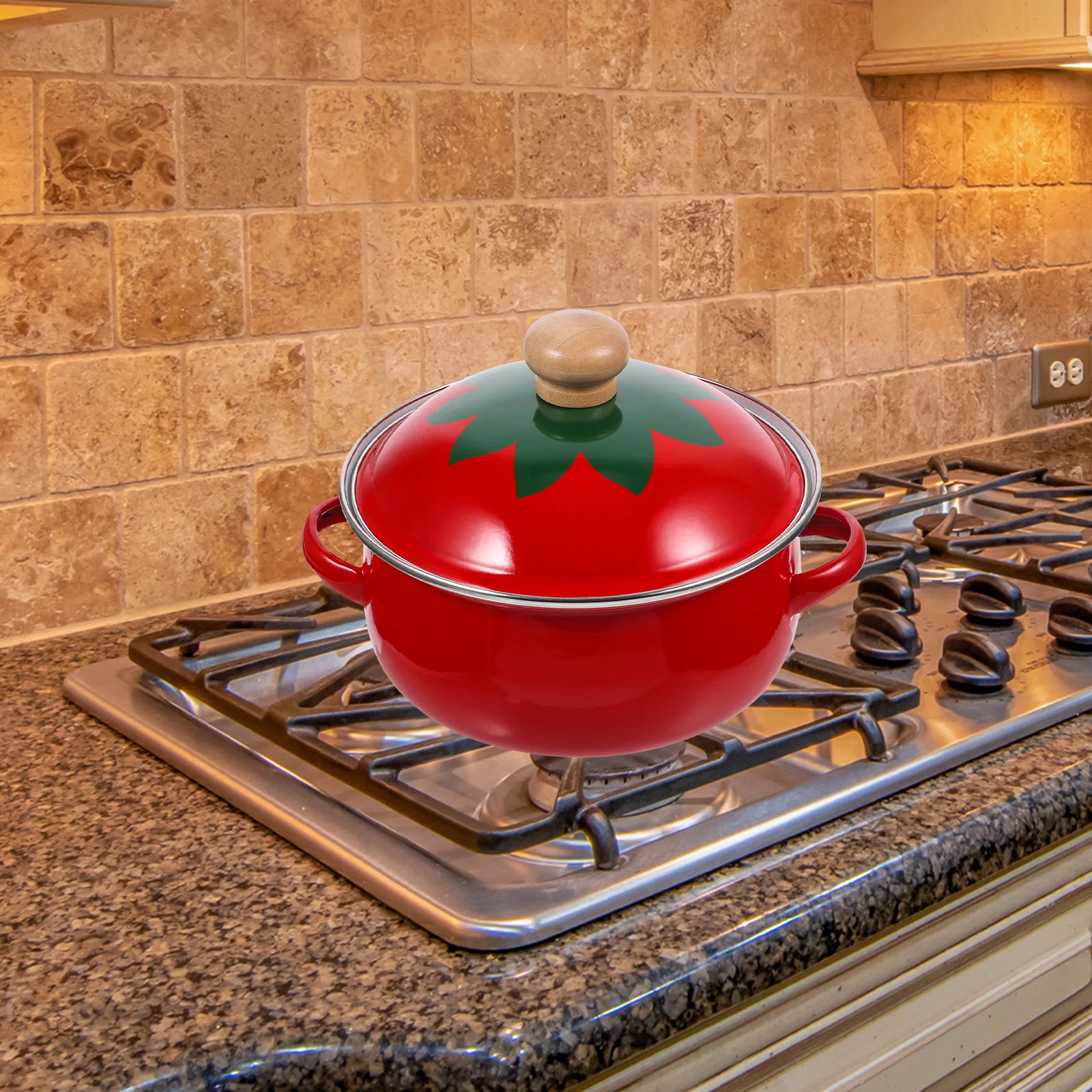 

Enamel Retro Cooking Soup Pan Delicate Stock Pot Wear resistant Portable Kitchen Stock Stew Pot
