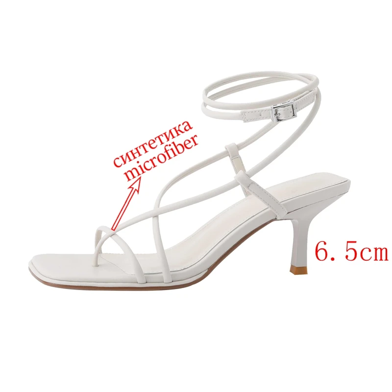 Lenkisen Big Size Summer European Design Microfiber Thin High Heel Narrow Band Mature Fashion Classic Color Women Sandals L11