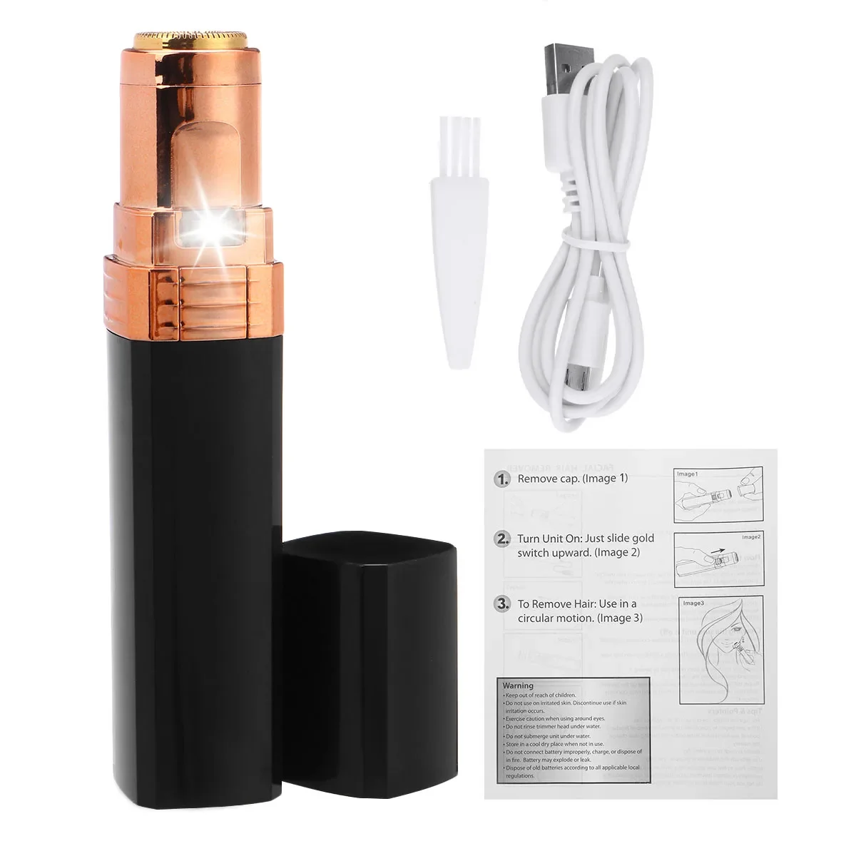 Depiladora eléctrica recargable por USB para mujeres, recortador de cejas faciales, removedor de vello, afeitadoras de luz LED, herramienta de eliminación de cara y cuerpo, 2 en 1