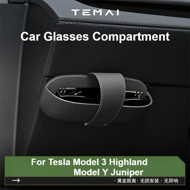 

Glasses Compartment for Tesla Model 3 Highland Model Y Juniper, Eyeglasses Storage Box&Holder Magnetic Suction Protective Strap