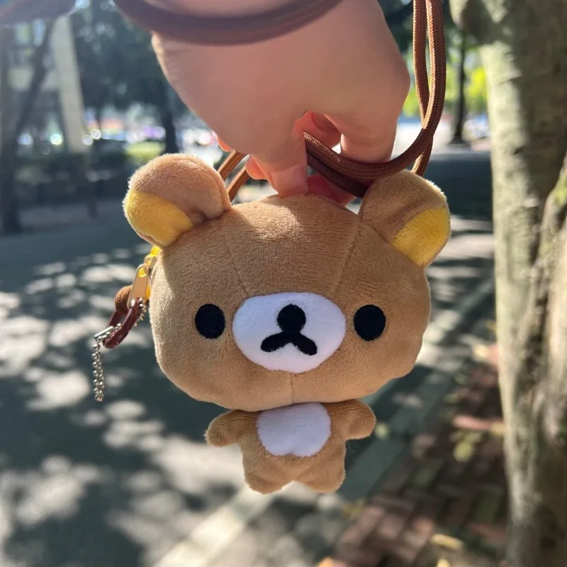 10CM Rilakkuma Big Head Lanyard Plush Coin Purse Wallet Creative Cartoon Japanese San-X Korilakkuma bear Plush Storage bag Gift