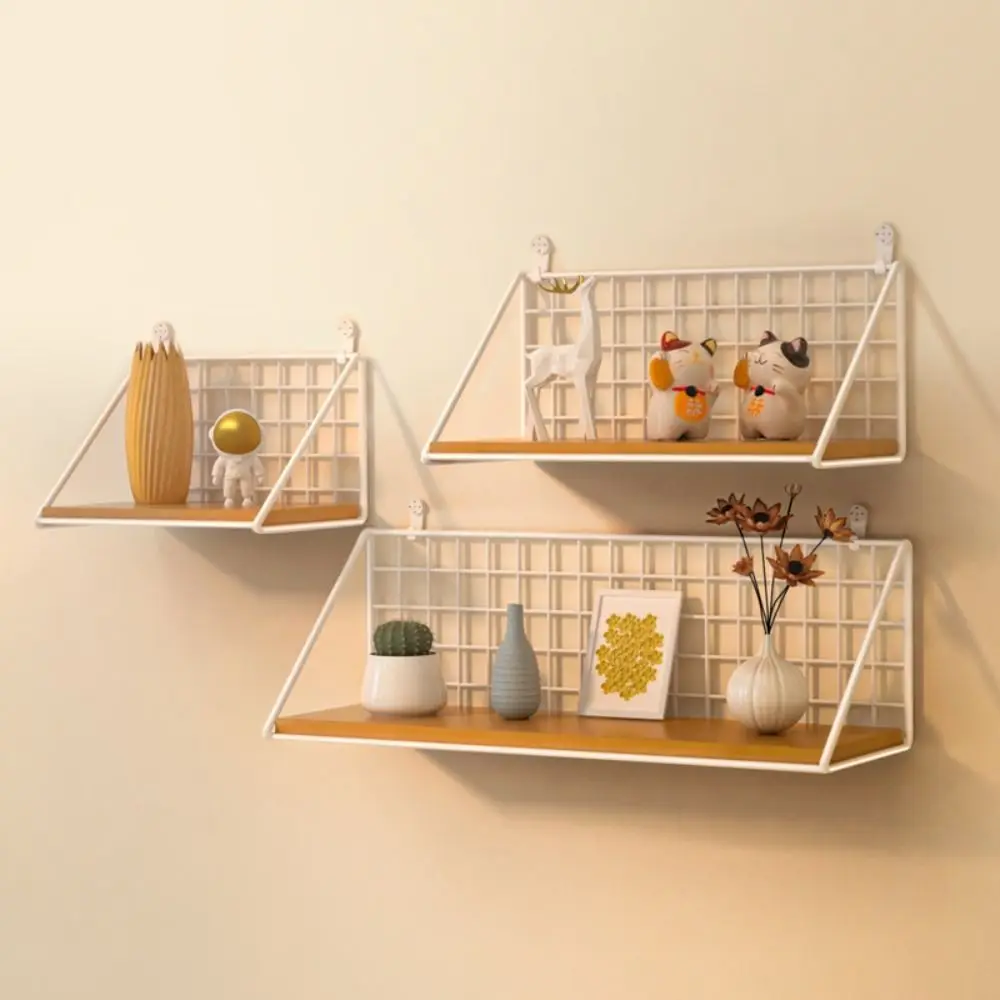 Iron Wall Mounted Shelves Pasted on The Wall Storage Racks Bedside Shelves Storage Baskets Mobile Phone Rack