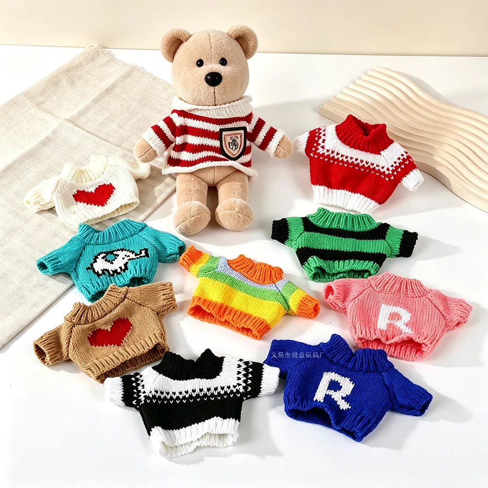 Doll Knitted Sweater Cute Colorful Stripe Heart Letter Pattern Christmas Clothes Short Sleeve Knit Top Plush Toy Doll Dress Up