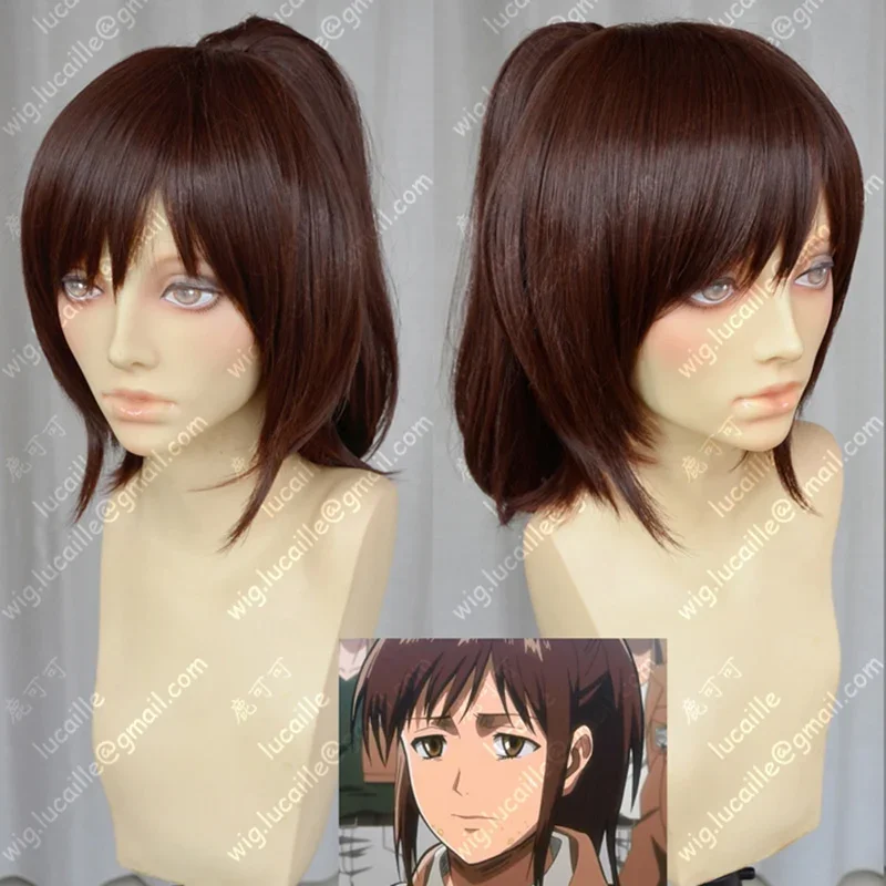 Attack on Titan Sasha Blouse Reddish-brown Hair With Ponytail Clip Heat Resistant Cosplay Costume Wig   Free Wig Cap