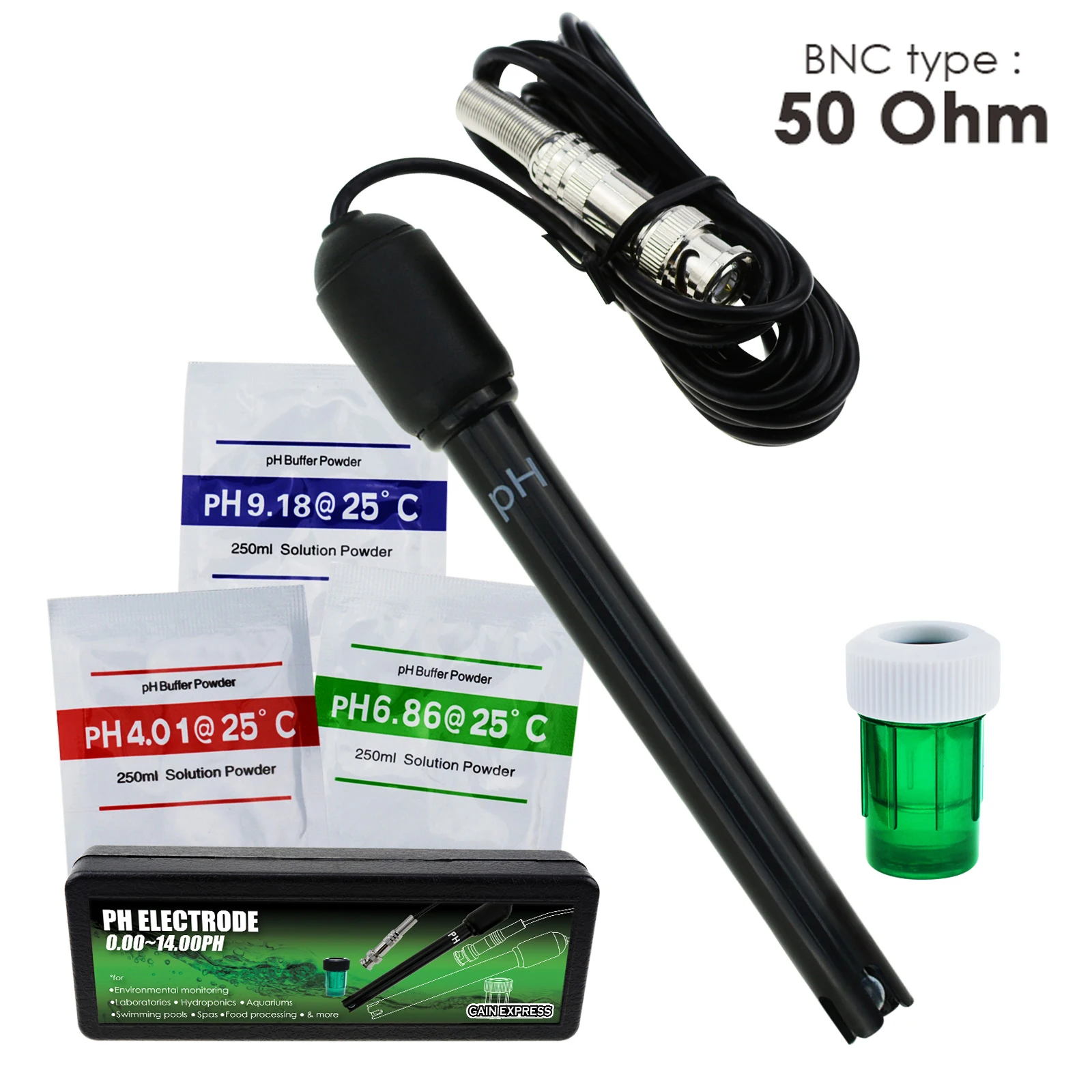 Top Quality PH Electrode with 50 Ohm BNC Connector 0.00~14.00pH Range 300cm Long PH Meter Monitor Controller