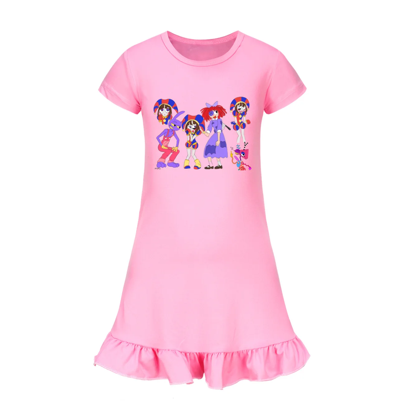 Amazing Digital Circus Clothes Baby Girls Short Sleeve Pajamas Dress Kids Cartoon Pomni&Jax Nightgowns Children Home Sleepdress