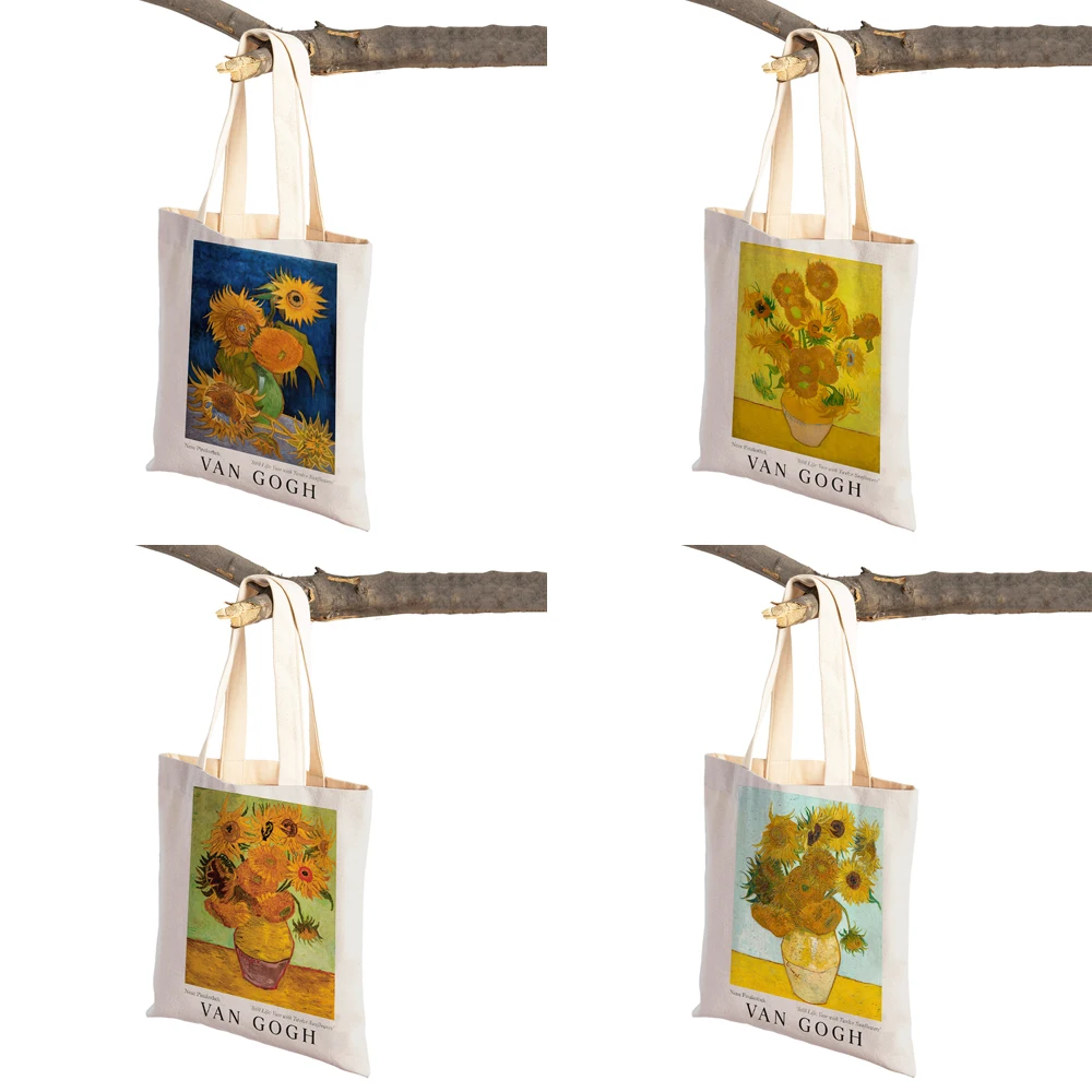 Van Gogh Vase Five tarry Night Sunflower Fauvism Supermarket Shopper Bag Tote Handbag Fashion Cartoon Lady Reusable Shopping Bag