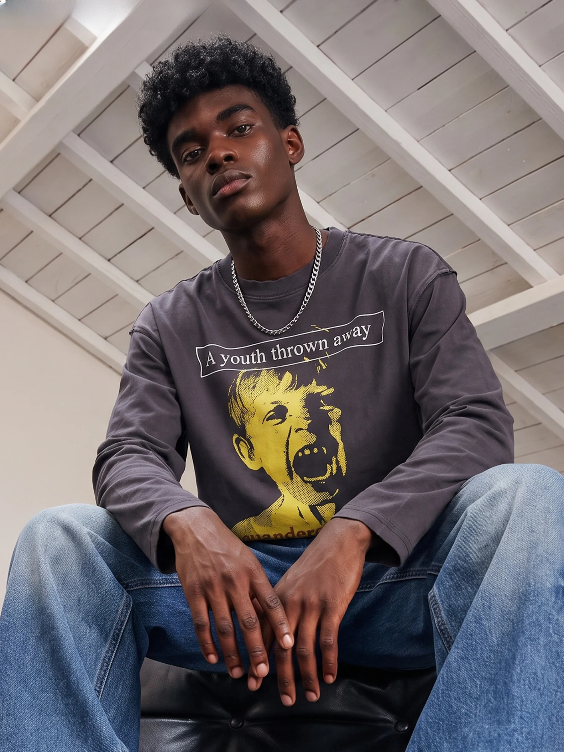 American Style Pure Cotton Long Sleeve T-Shirt 300g Heavyweight Worn-In Look Men's Casual round Neck Top for Spring Autumn