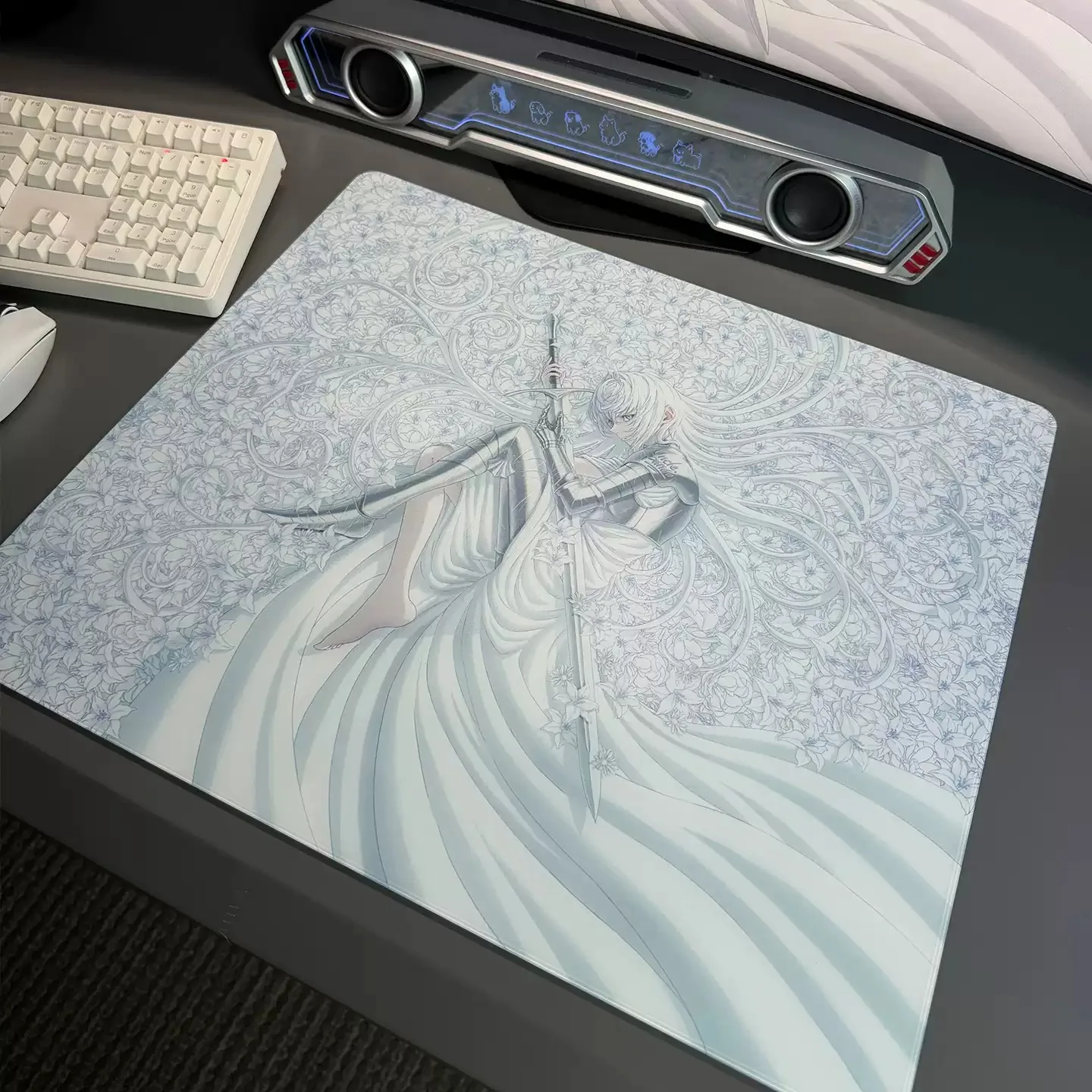Korean Sweet Angel Girl Wings Pattern Glass Mouse Pad Ee-sports Gaming Keyboard Office Desktop Decoration Student Dormitory