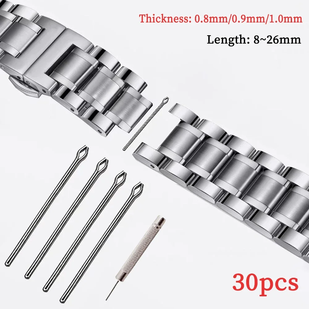 30Pcs Watch Band Link Pins Stainless Steel Strap Connect Bar 18/20/22mm 8-26mm Repair Tool 0.8/0.9/1.0mm Thickness Split Pins