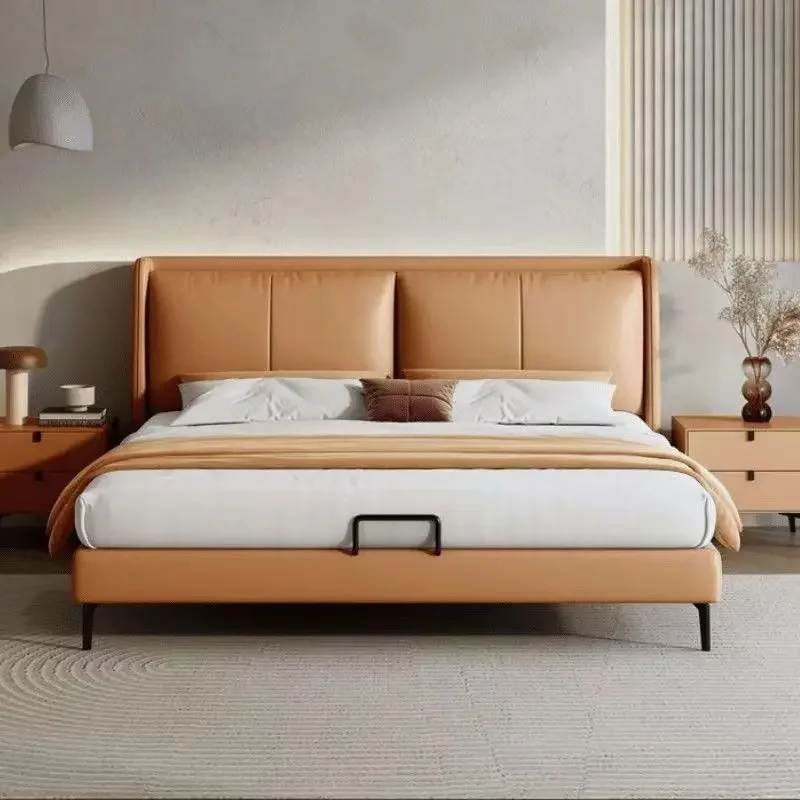 

Кожаная кровать в стиле арт-деко, новая, роскошная, современная, простая, для дома, двуспальная 1.8 м, для главной спальни 1.5 м