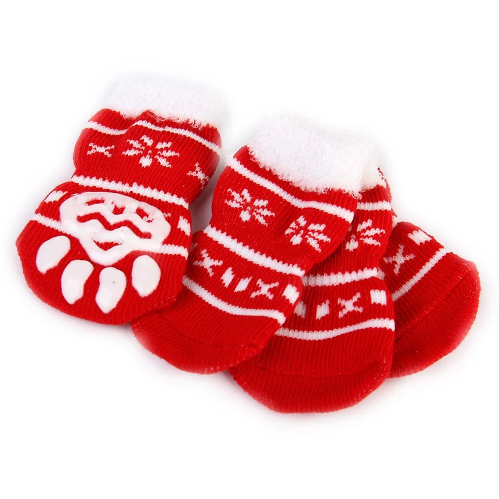 

8pcs Pet Warm Cotton Socks Soft Anti Slip Claw Pattern Protect Feet Cold Snow Christmas Doggie Cat Stockings Keep Paws