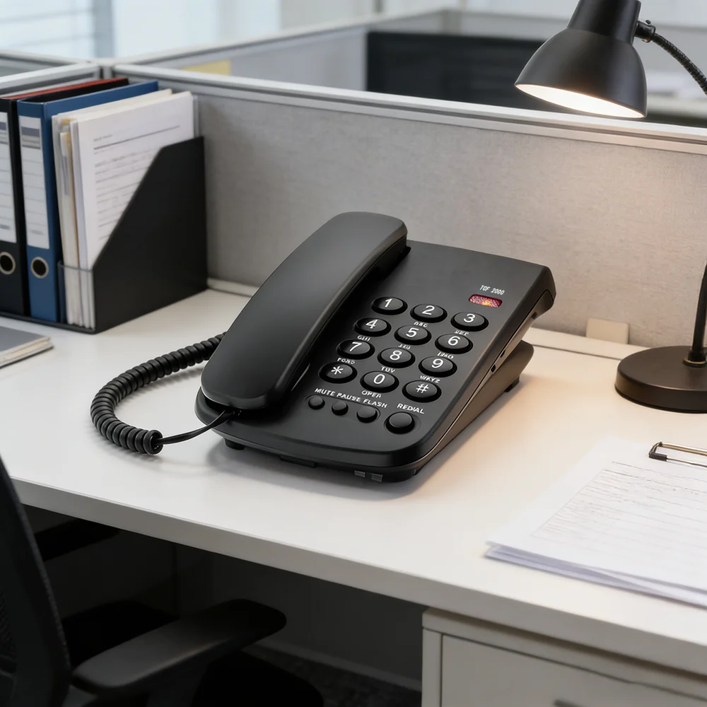 English Version Telefone Home Desktop Corded Landline Phone Dial Back Wall-mounted Telephone for Home Office Hotel Restaurant