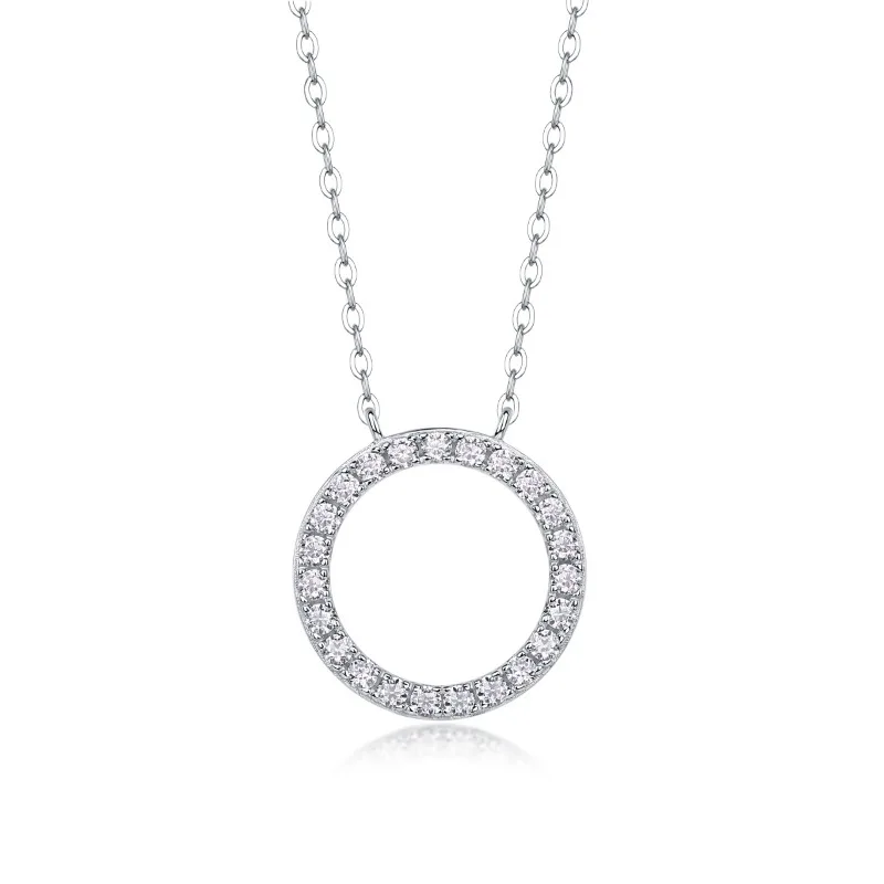 

Iced Out D Color VVS1 1.7mm Moissanite Eternity Circle Pendant Necklace 925 Sterling Silver Platinum Plated Fine Jewelry Women