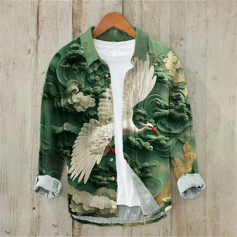 

New Men's Linen Shirt, Long Sleeves, 3D Fish Print, Seafish Octopus Pattern Casual Series Loose Comfortable Top