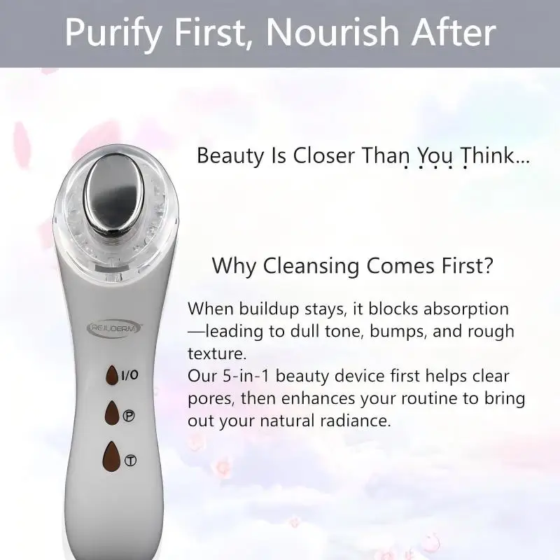 Urządzenie do pielęgnacji skóry 5 w 1 Ultra Skin Rejuvenator z czerwonym/niebieskim/żółtym światłem LED, masaż ultradźwiękowy/wibracyjny, głębokie oczyszczanie i odżywianie, narzędzie kosmetyczne.