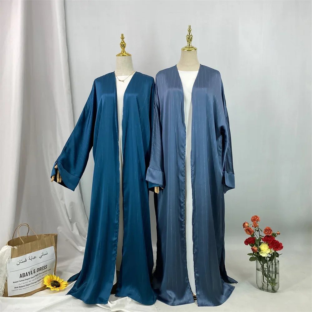 Eid Muslim Dress Women Satin Kimono Open Abayas Dubai Kaftan Ramadan Islam Clothing Robe Kebaya Turkey Jalabiya Caftan Marocain