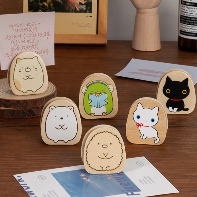 Japanese Sumikkogurashi Wooden Photo Clip, Minimalist Desk Organizer, Memo Note Holder, Business Card Clip, Cute Office Supplies