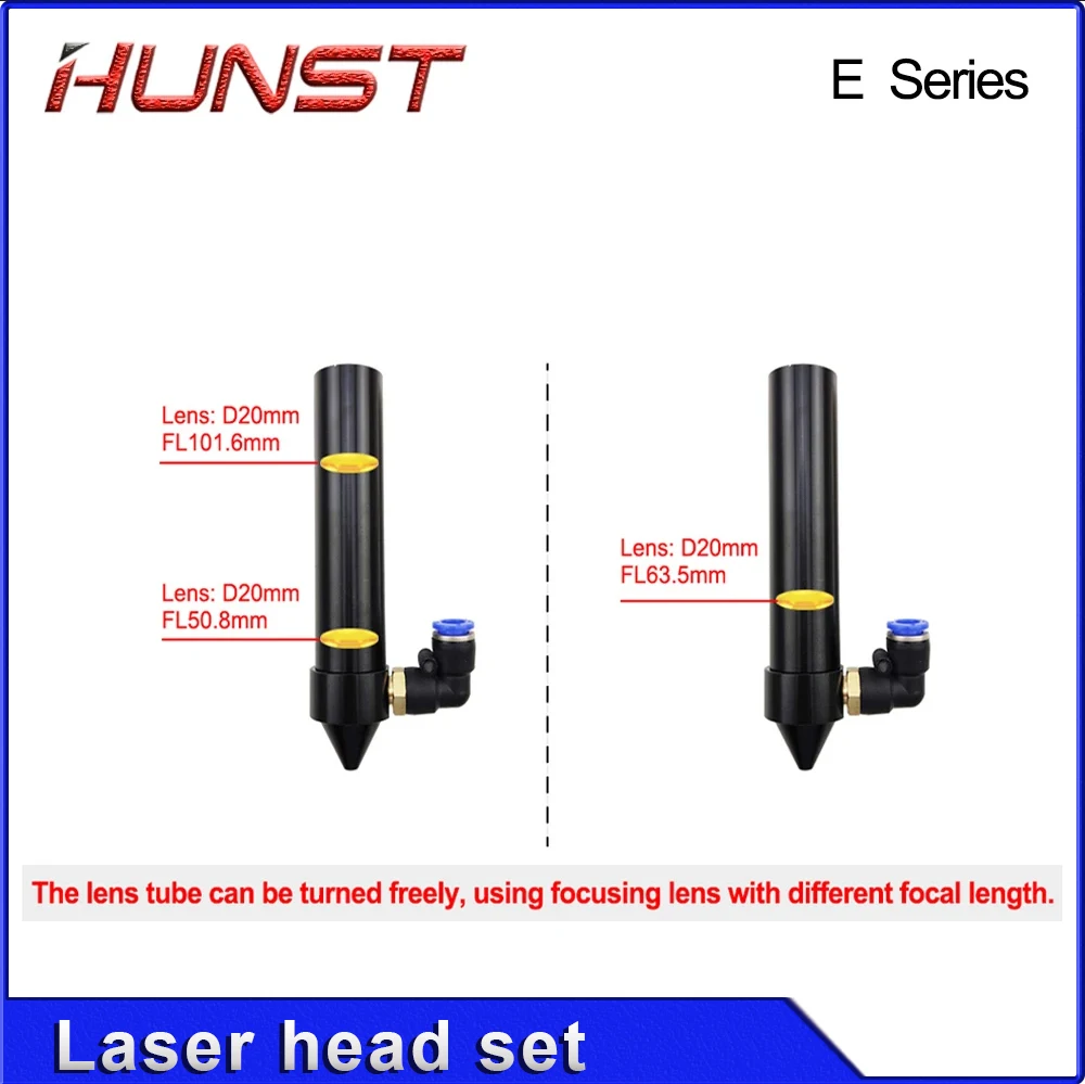Hunst-CO2 Laser Cabeça Set para Máquina de Corte Gravura, Série E com Lente Diâmetro 20mm, FL50.8, 63.5, 101.6, Espelho 25mm